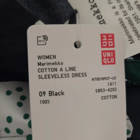 NWT Marimekko Sleeveless A Line Cotton Dress Black Fruit Motif. With pockets - Picture 10 of 12